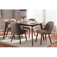 Baxton Studio Cody-Light Grey-5PC Dining Set Cody Mid-Century Modern Light Grey Fabric Upholstered Walnut Finished Wood 5-Piece Dining Set